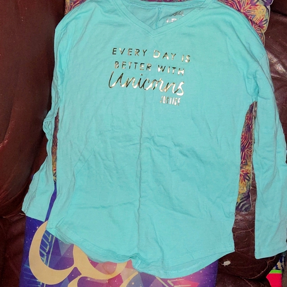 Justice Girls Unicorn Long Sleeved Shirt - Like Brand New - Size 8 (M / L)